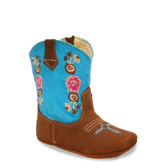 Little Cowpokes Square Toe Booties 354-TURQ-BOOTS Size 1 Baby Western Boots - Picture 1 of 9